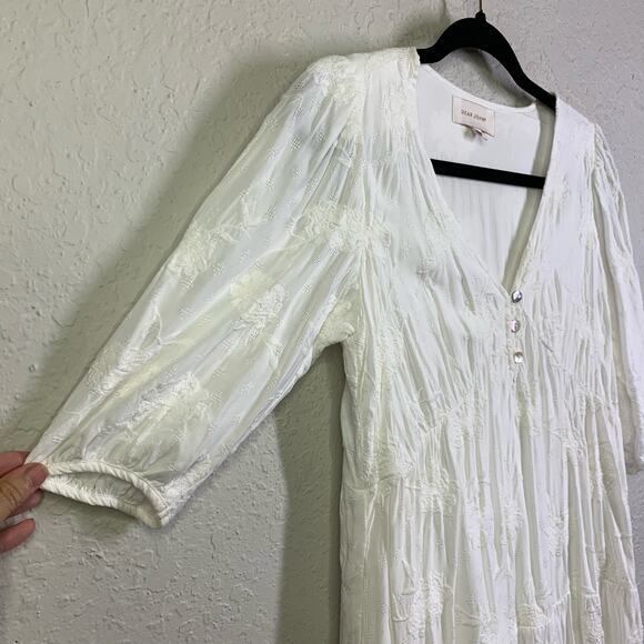 DEAR JOHN White Embroidered Floral Tiered Midi Dress Size Extra Small - Picture 4 of 13